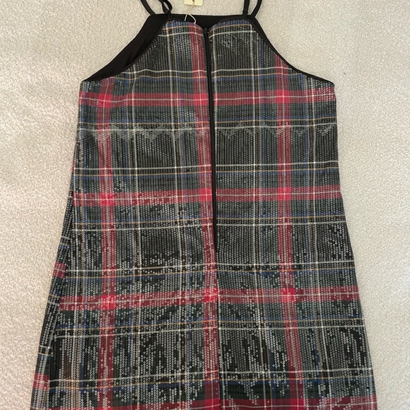 Copper Key Black/Red Plaid Print Sequin Shift Dress NWT Sz.S - Picture 4 of 10